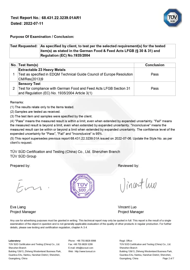 Certificado de empresa de menaje Purecook