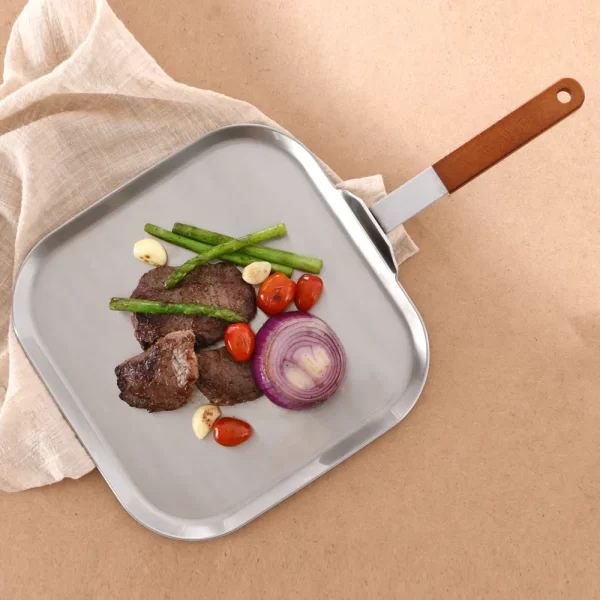 Wholesale Stainless Steel Square Griddle With Wooden Handle:Multiple Accessories Available For Customization - 이미지 3