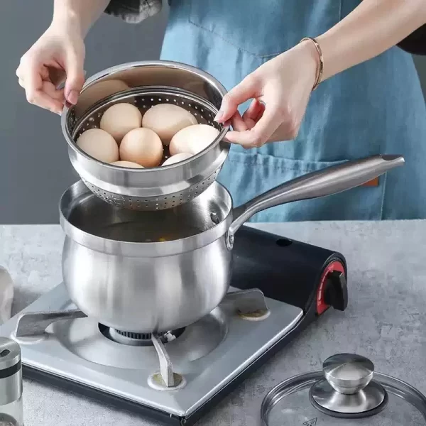 Poêle à lait en acier à triple couche avec cuiseur à vapeur sur mesure
