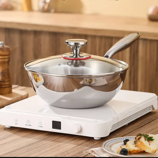 Panela Wok Tripla de Aço Inoxidável de Pega Única