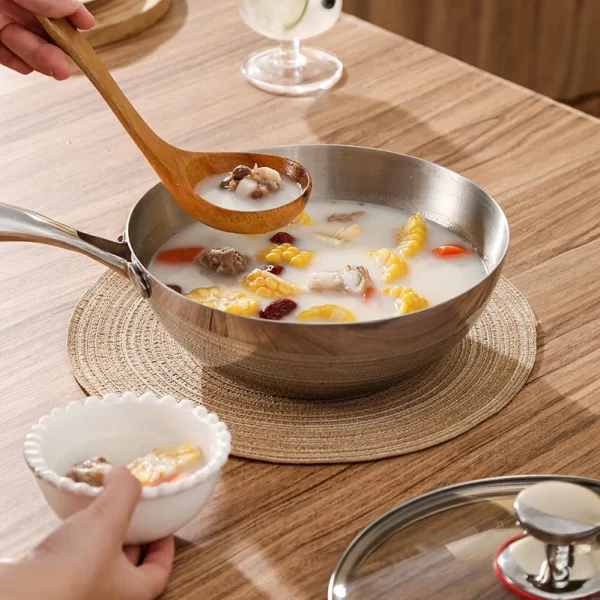 Panela Wok Tripla de Aço Inoxidável de Pega Única