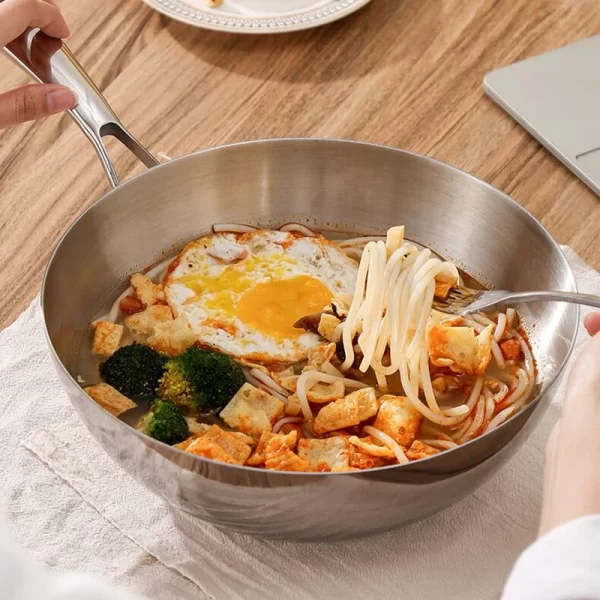 Panela Wok Tripla de Aço Inoxidável de Pega Única
