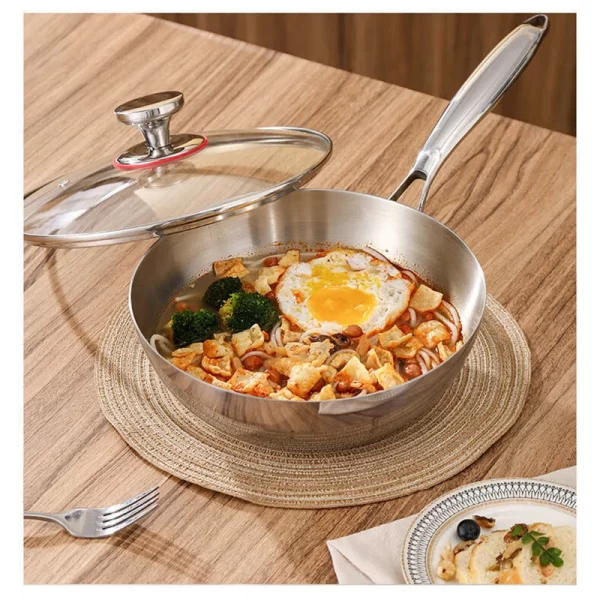 Panela Wok Tripla de Aço Inoxidável de Pega Única
