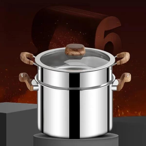 Panela de aço inoxidável Tri Ply com vaporizador (1)