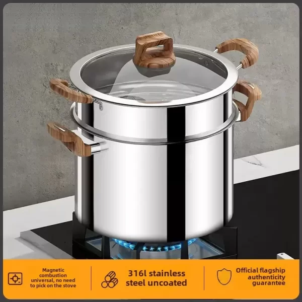 Panela de aço inoxidável Tri Ply com vaporizador (4)