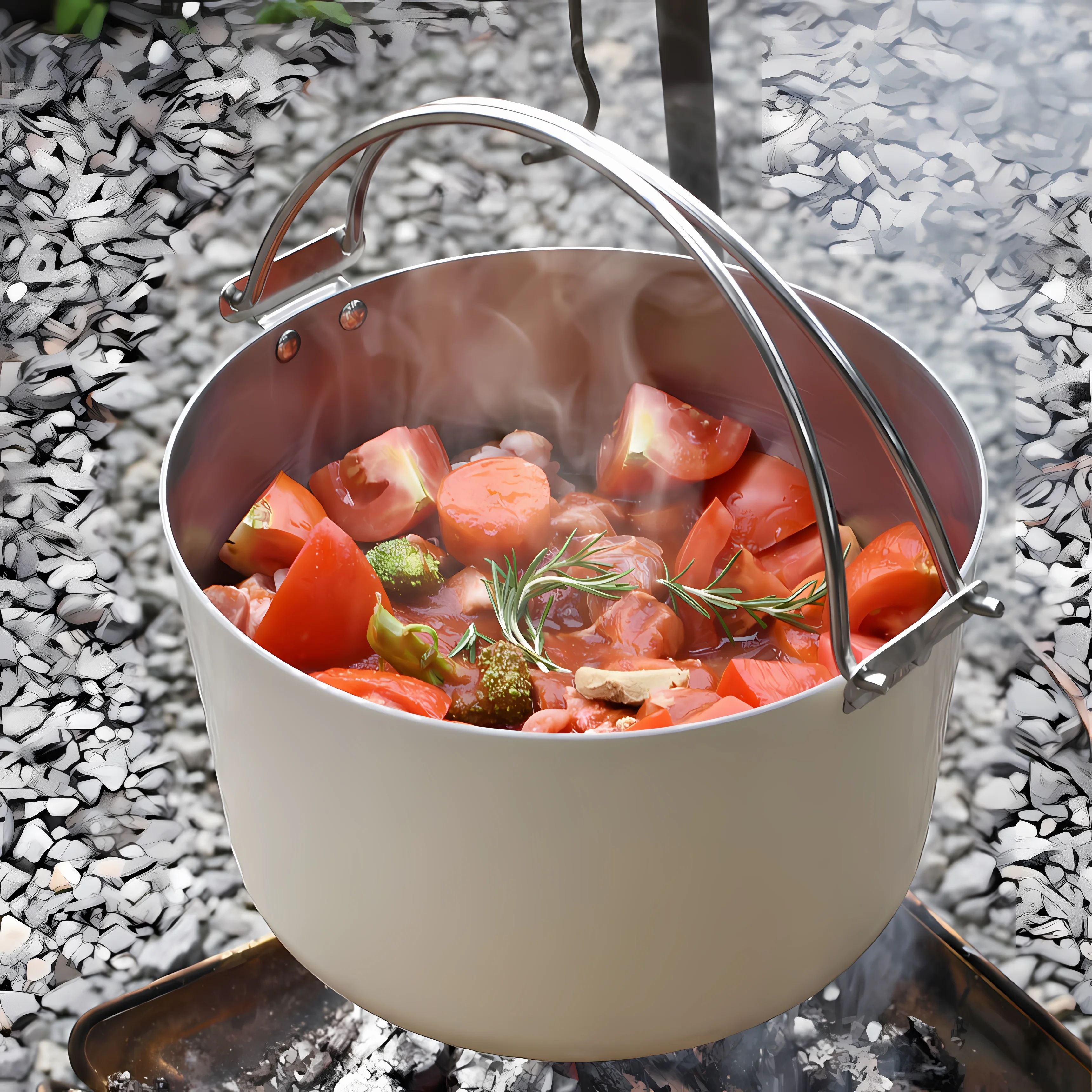 Outdoor Tri Ply Stainless Steel Soup Pot with Handle