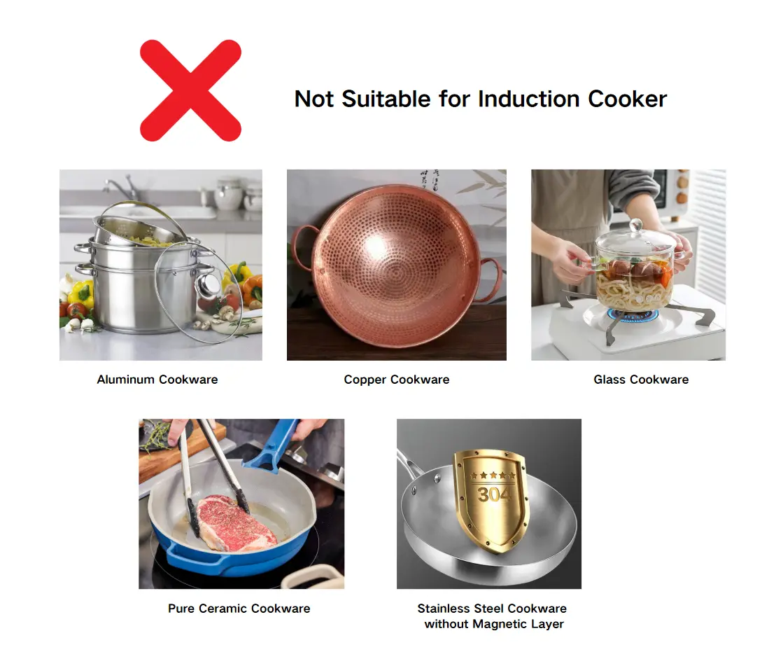 materials not suitable for induction cooktops