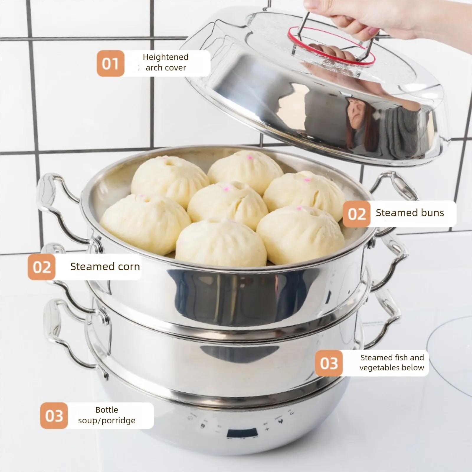 304 triple stainless steel steamer pot