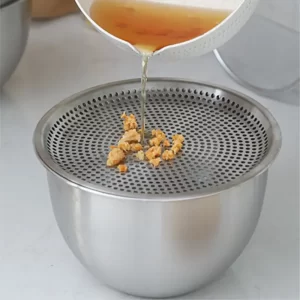 stainless steel bowl with oil draining rack (1)