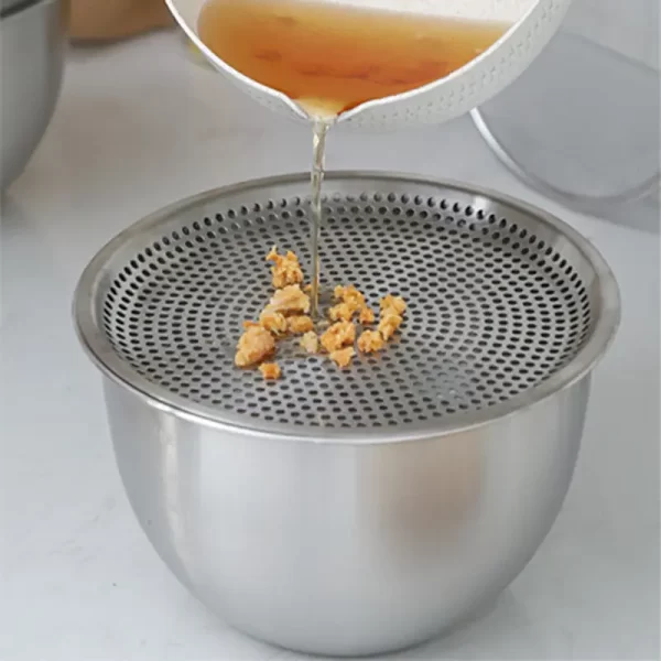 stainless steel bowl with oil draining rack (1)
