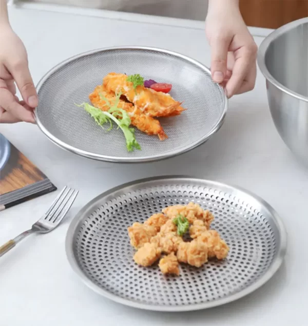 stainless steel bowl with oil draining rack (5)