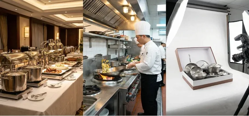 From hotel buffets to commercial kitchens to e-commerce listings—same factory, different supply structures.