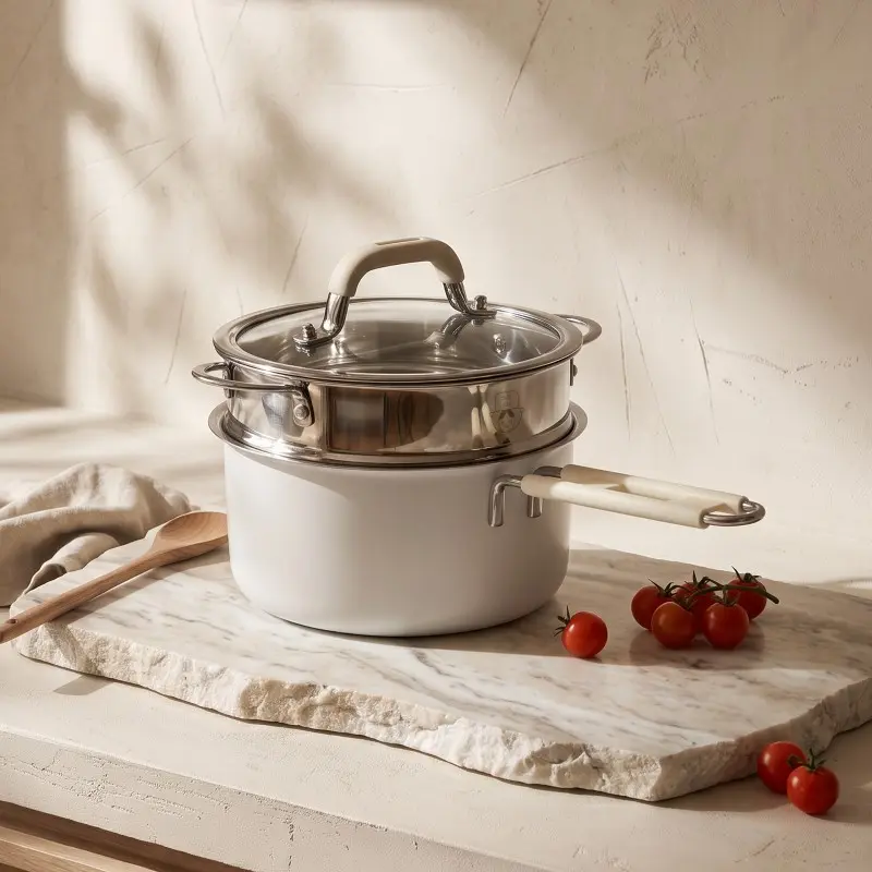 stylish stainless steel saucepan with steamer (1)