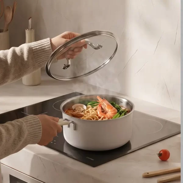 stylish stainless steel saucepan with steamer (2)