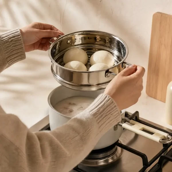 stylish stainless steel saucepan with steamer (4)