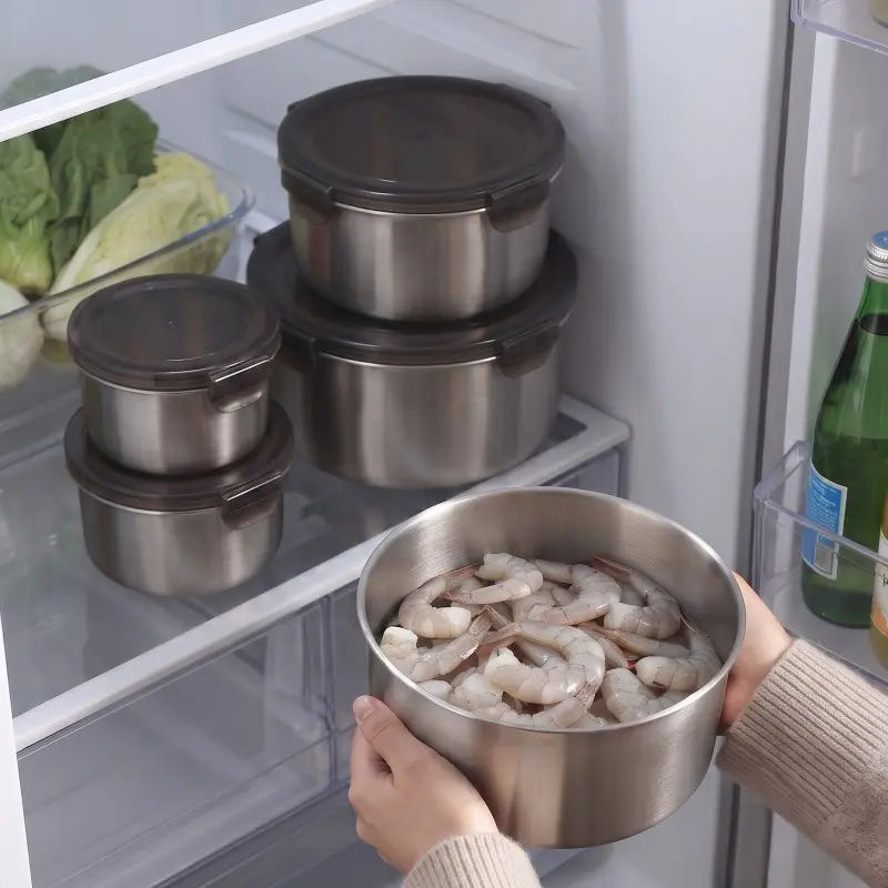 wholesale airtight round stainless steel food container set (2)
