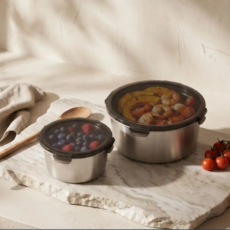 wholesale airtight round stainless steel food container set (4)