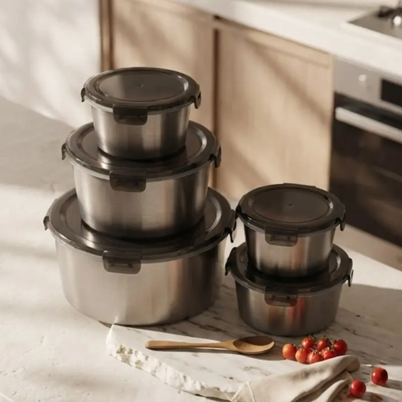 wholesale airtight round stainless steel food container set (5)