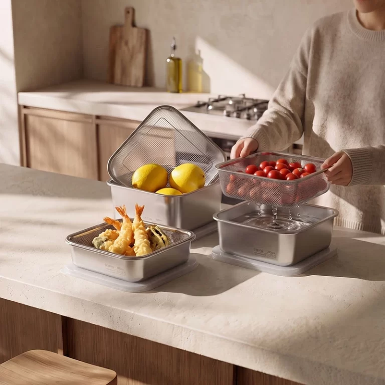 wholesale stainless steel container with drain basket (1)