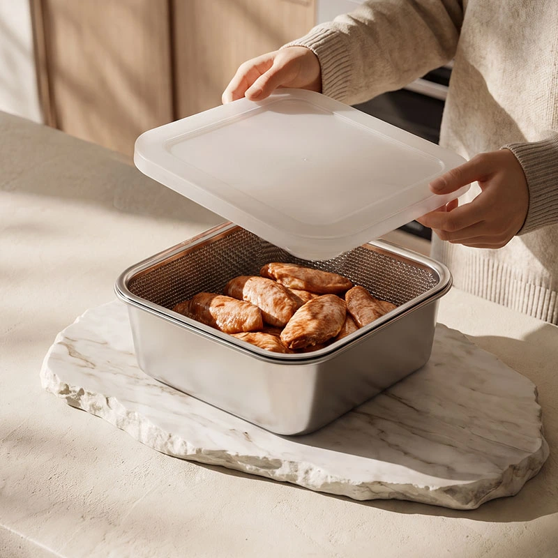 wholesale stainless steel container with drain basket (6)
